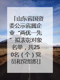 山东省国资委公示省属企业“两优一先”拟表彰对象名单，共250名（个）党员和党组织