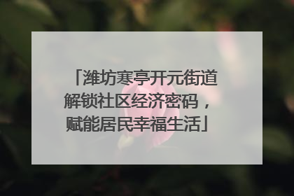 潍坊寒亭开元街道解锁社区经济密码，赋能居民幸福生活